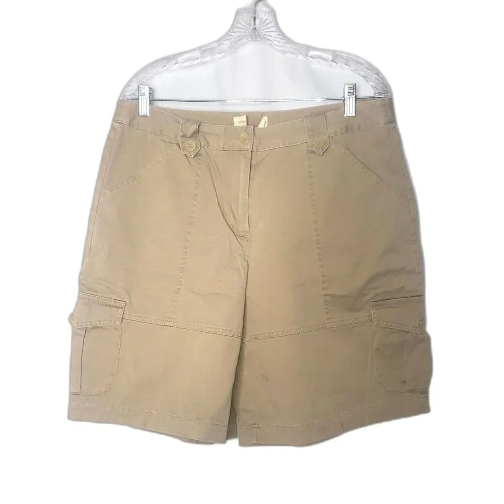 Vintage 90's LONDON JEAN Tan Khaki Cargo Safari Shorts Womens Size 14